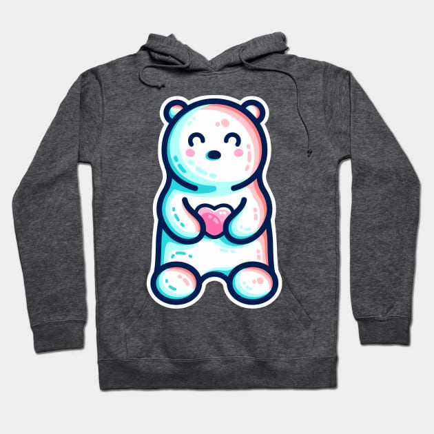 Cute Polar Bear Holding Heart Hoodie by freeves